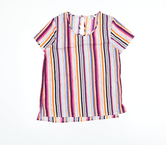 Pep & Co Womens Multicoloured Striped Polyester Basic T-Shirt Size 8 Round Neck