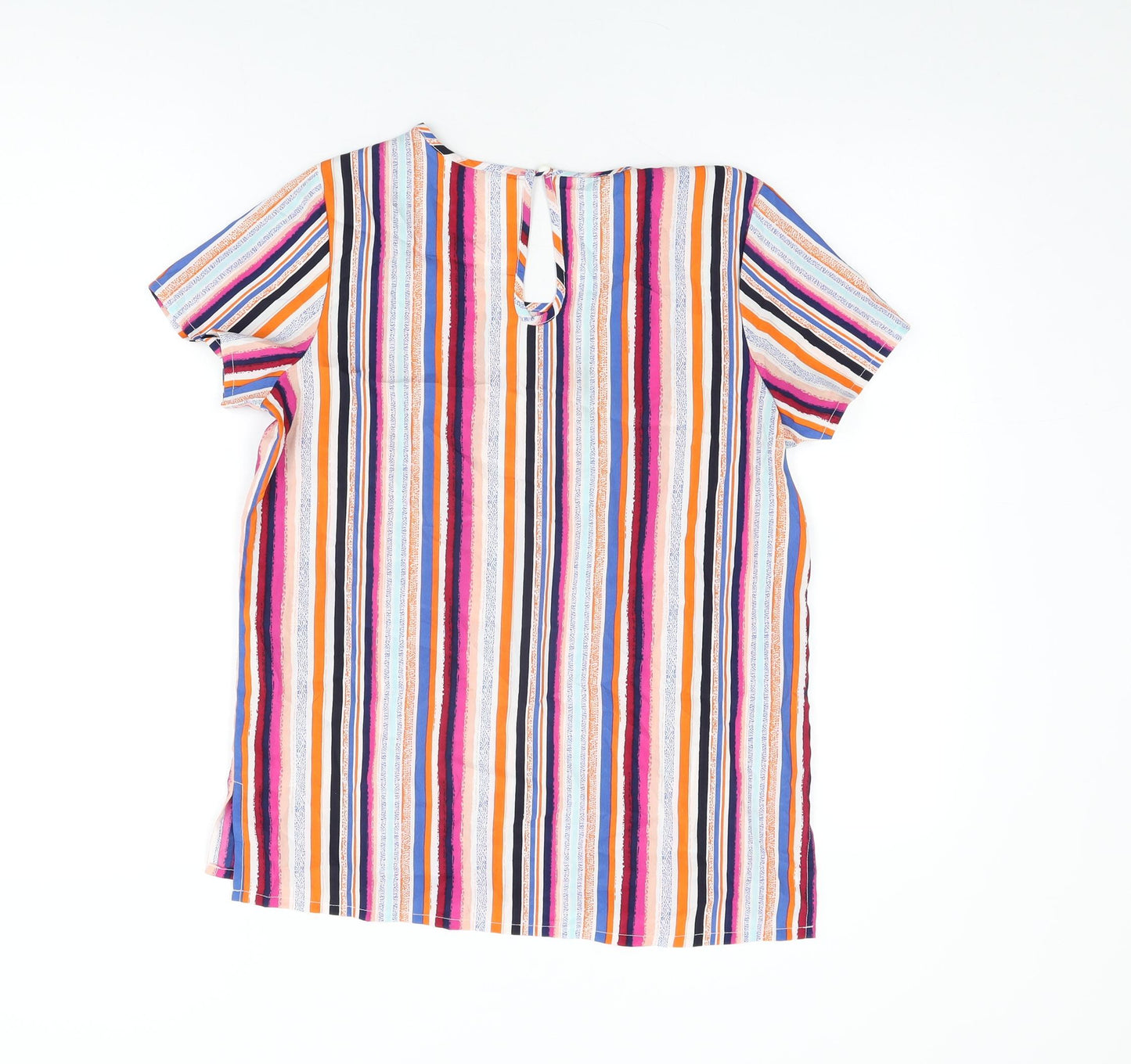 Pep & Co Womens Multicoloured Striped Polyester Basic T-Shirt Size 8 Round Neck