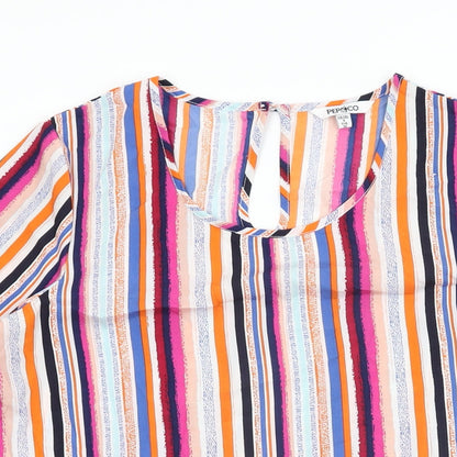 Pep&Co Womens Multicoloured Striped Polyester Basic T-Shirt Size 8 Round Neck