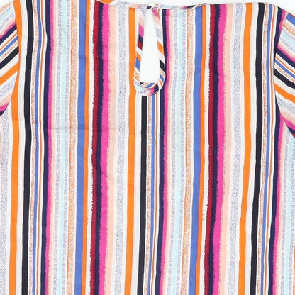 Pep&Co Womens Multicoloured Striped Polyester Basic T-Shirt Size 8 Round Neck