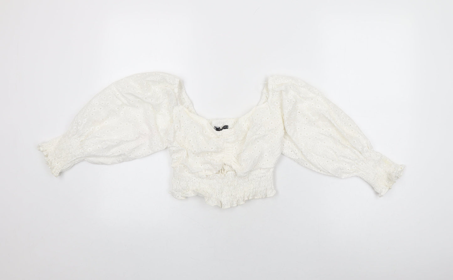 Zara Womens White Floral Cotton Cropped Blouse Size XS Sweetheart