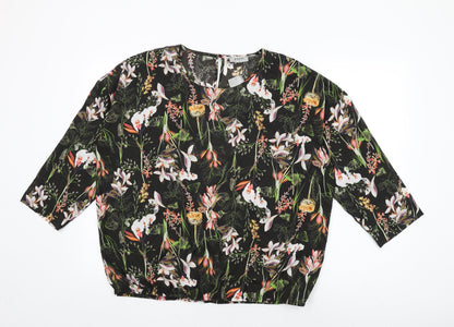 Additional front view of Soon women’s black floral polyester basic blouse, size UK 16, round neck