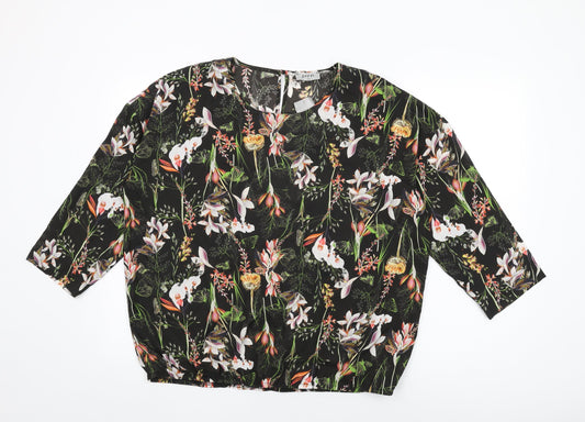 Soon Womens Black Floral Polyester Basic Blouse Size 16 Round Neck