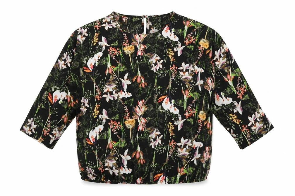 Soon Womens Black Floral Polyester Basic Blouse Size 16 Round Neck
