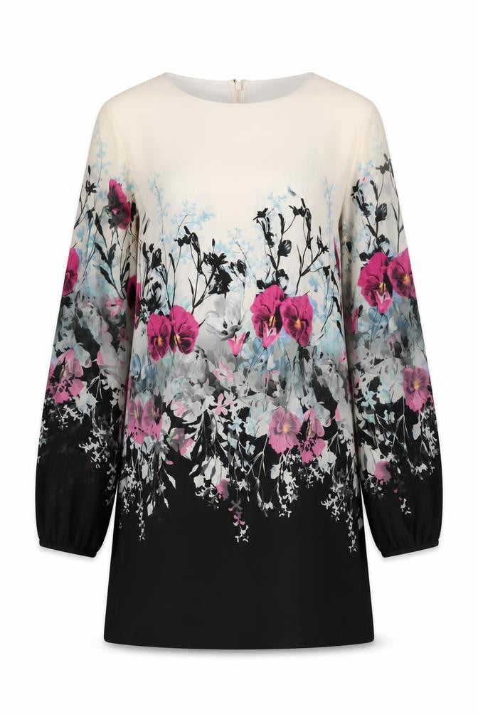 Lipsy Womens Ivory Floral Polyester Shift Size 12 Round Neck Zip