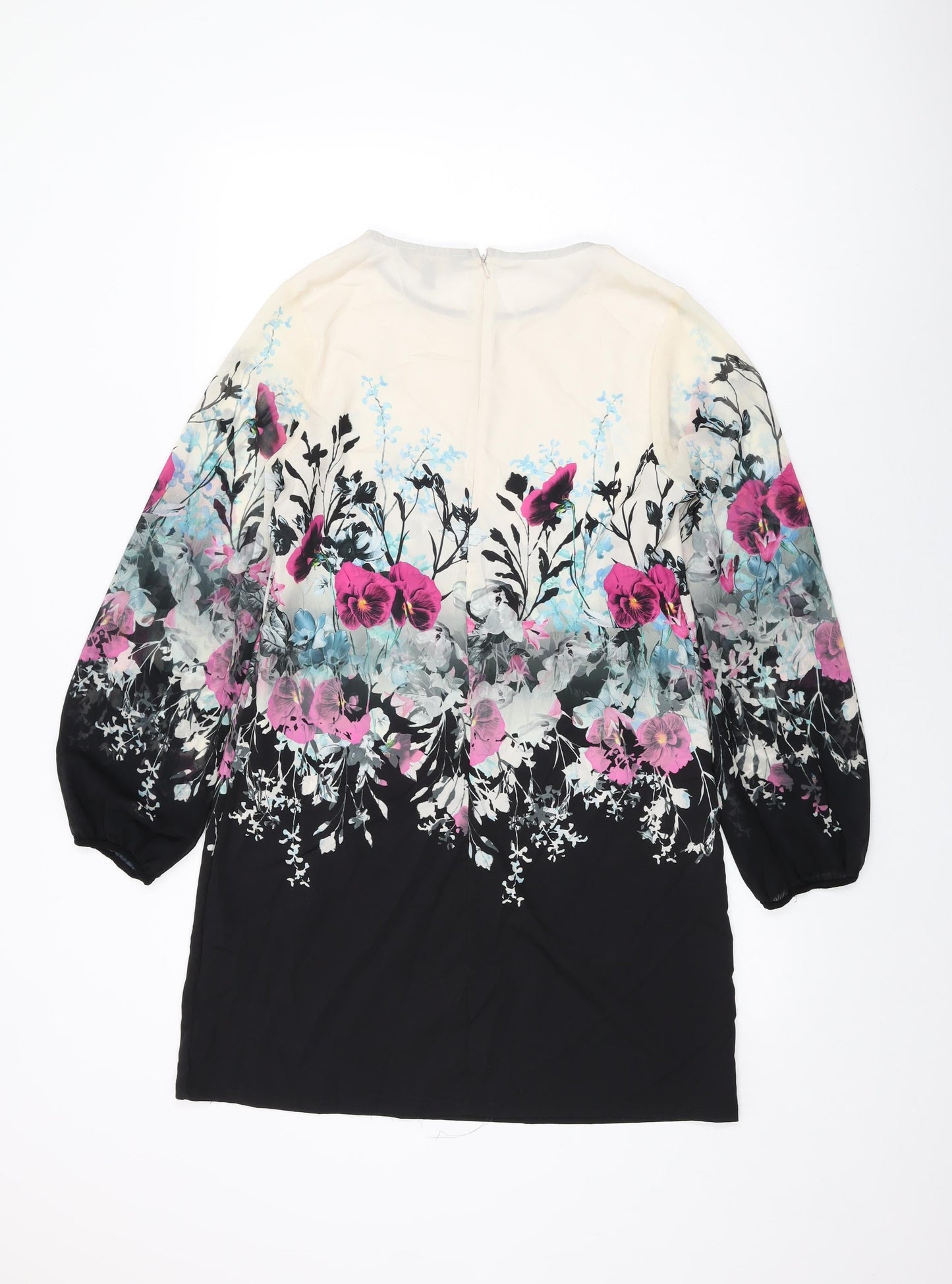 Lipsy Womens Ivory Floral Polyester Shift Size 12 Round Neck Zip
