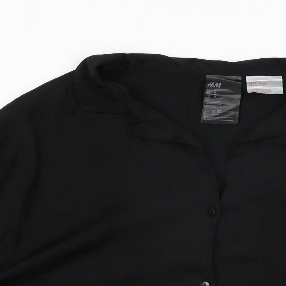 H&M Womens Black Polyester Basic Button-Up Size M Collared