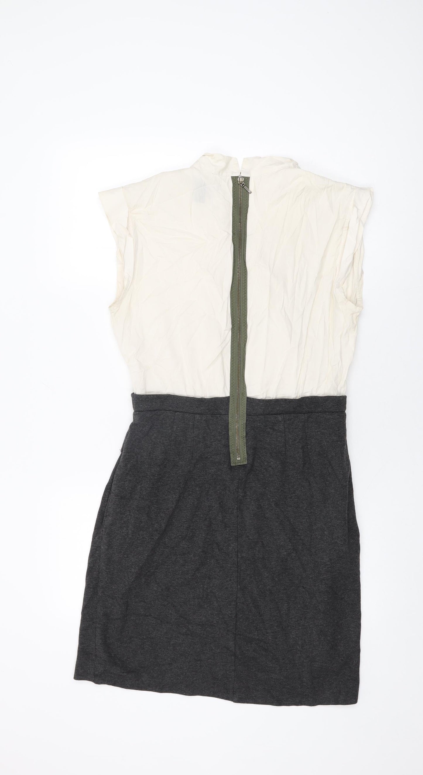 Mango Womens Grey Viscose Shift Size L V-Neck Zip