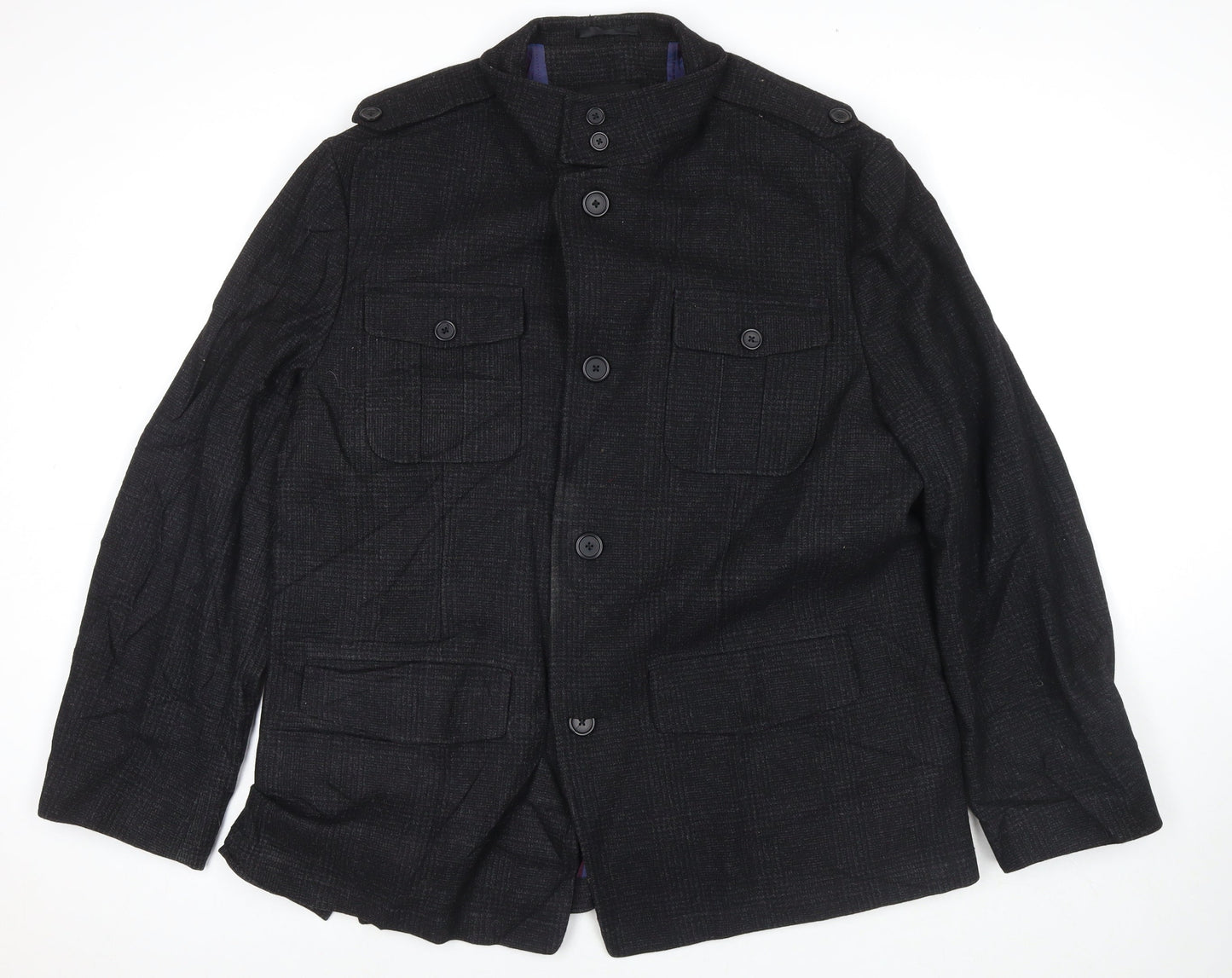 Marks and Spencer Mens Black Pea Coat Coat Size XL Button