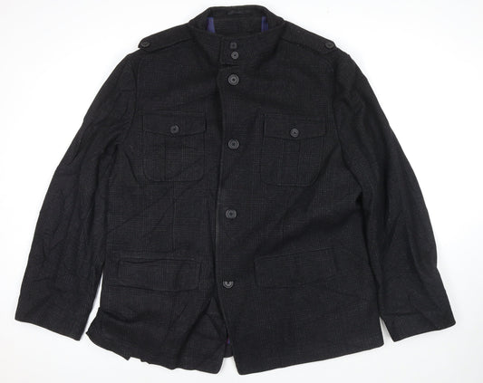Marks and Spencer Mens Black Pea Coat Coat Size XL Button