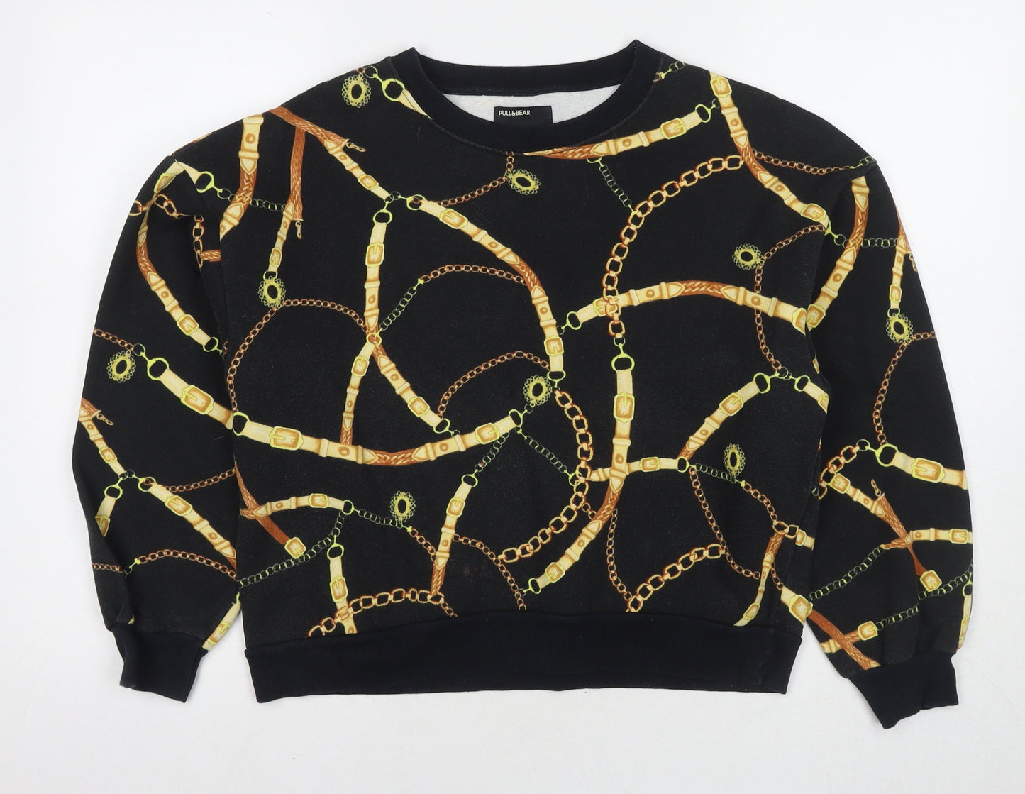 Pull&Bear Womens Black Geometric Polyester Pullover Sweatshirt Size S Pullover