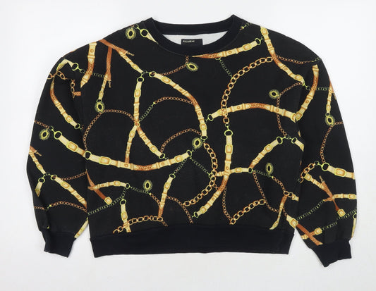 Pull&Bear Womens Black Geometric Polyester Pullover Sweatshirt Size S Pullover