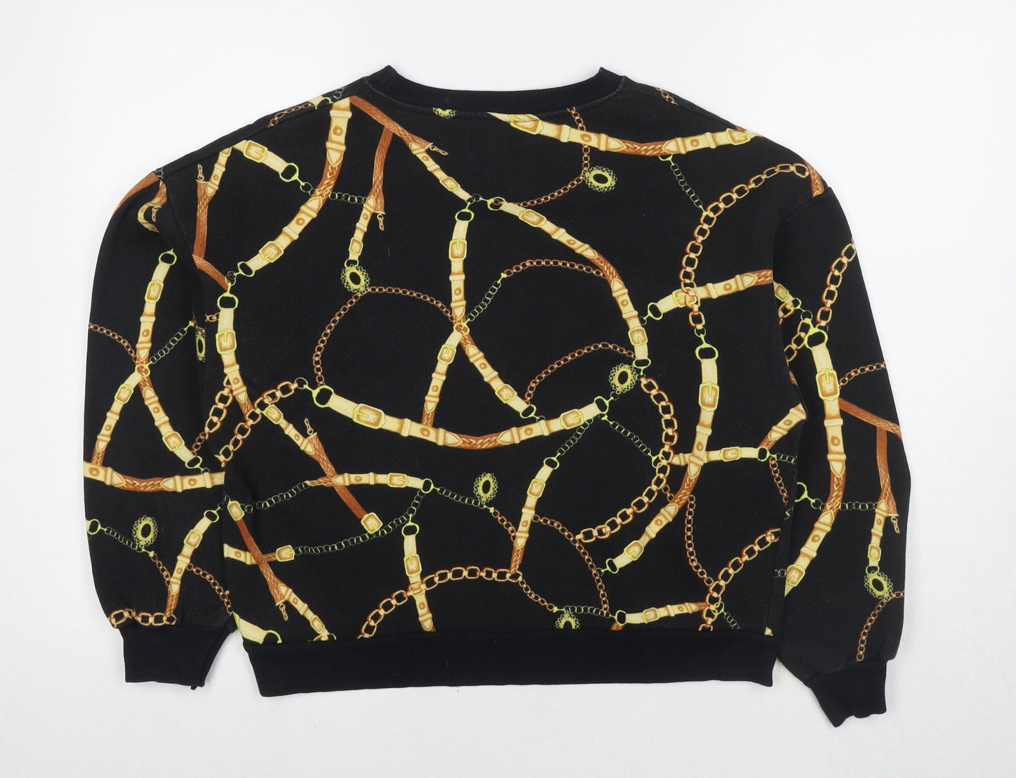 Pull&Bear Womens Black Geometric Polyester Pullover Sweatshirt Size S Pullover