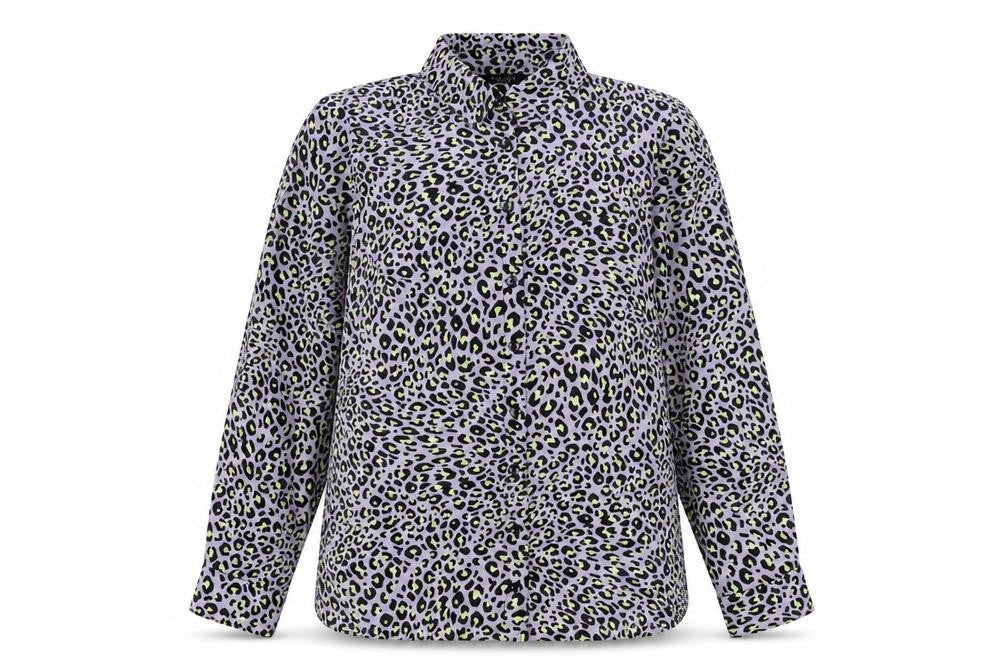New Look Womens Purple Animal Print Polyester Basic Button-Up Size 12 Collared