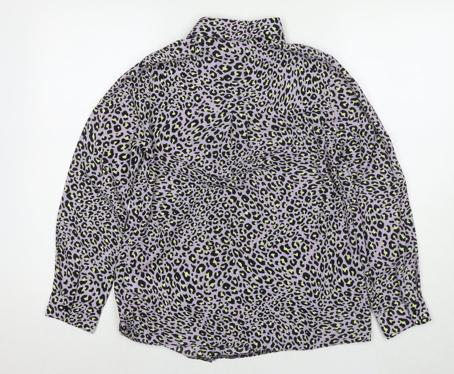 New Look Womens Purple Animal Print Polyester Basic Button-Up Size 12 Collared