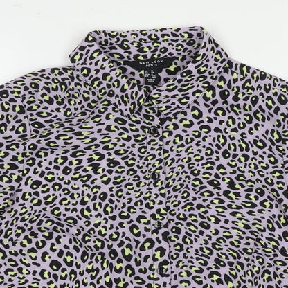 New Look Womens Purple Animal Print Polyester Basic Button-Up Size 12 Collared