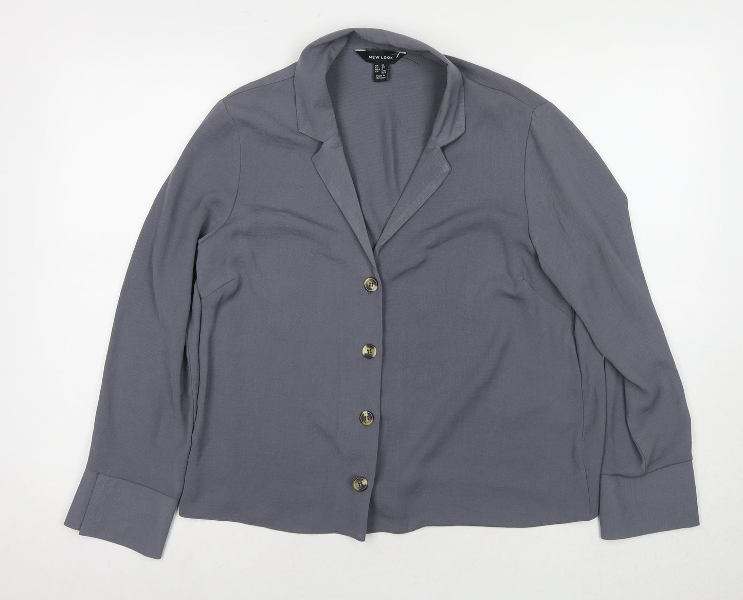 New Look Womens Grey Polyester Basic Button-Up Size 12 Collared