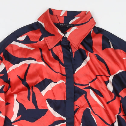 Marks & Spencer Womens Red Colourblock Polyester Tunic Button-Up Size 6 Collared