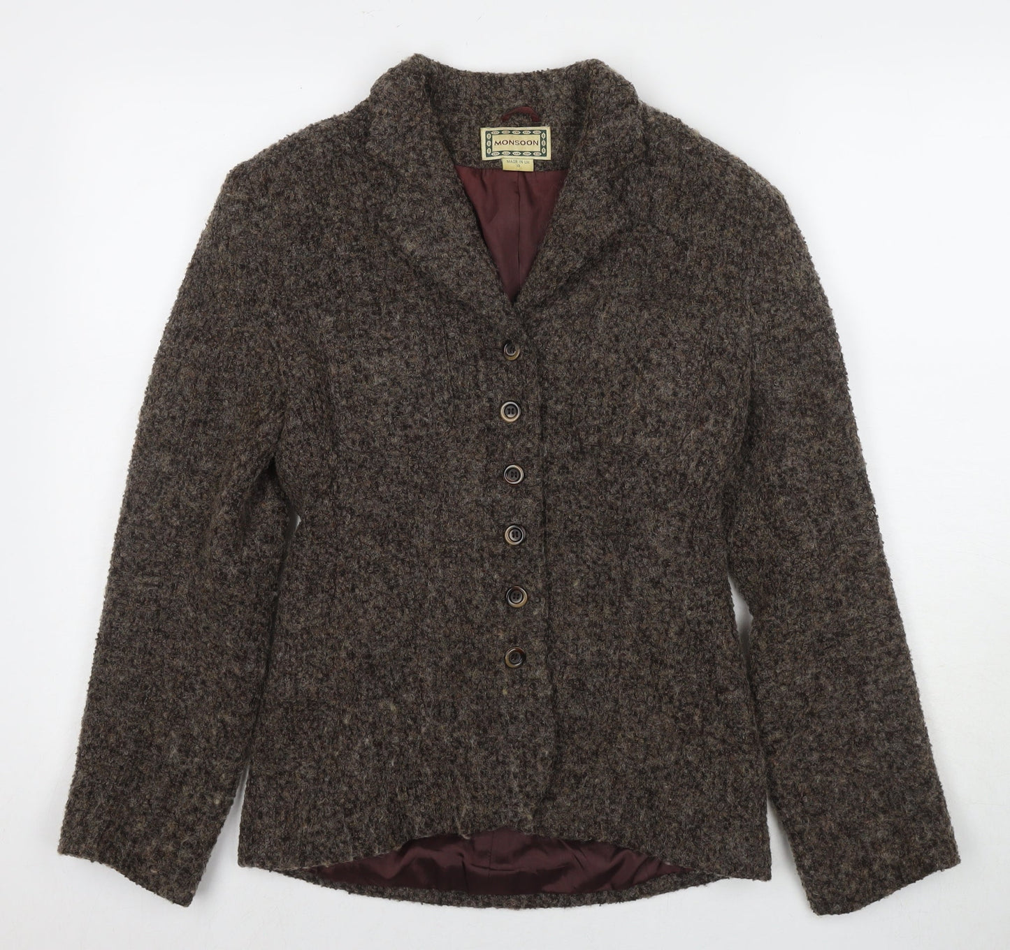 Monsoon Womens Brown Pea Coat Coat Size 10 Button