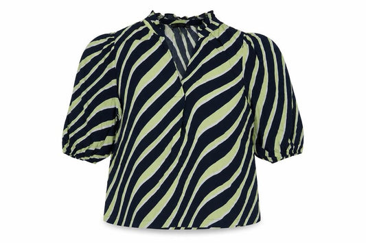 Marks and Spencer Womens Blue Geometric Viscose Basic Blouse Size 16 V-Neck