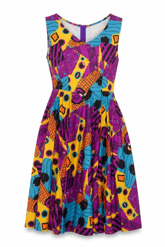 Made Whit Love Womens Multicoloured Geometric Polyester Trapeze & Swing Size 6 V-Neck Zip - Size 6-8