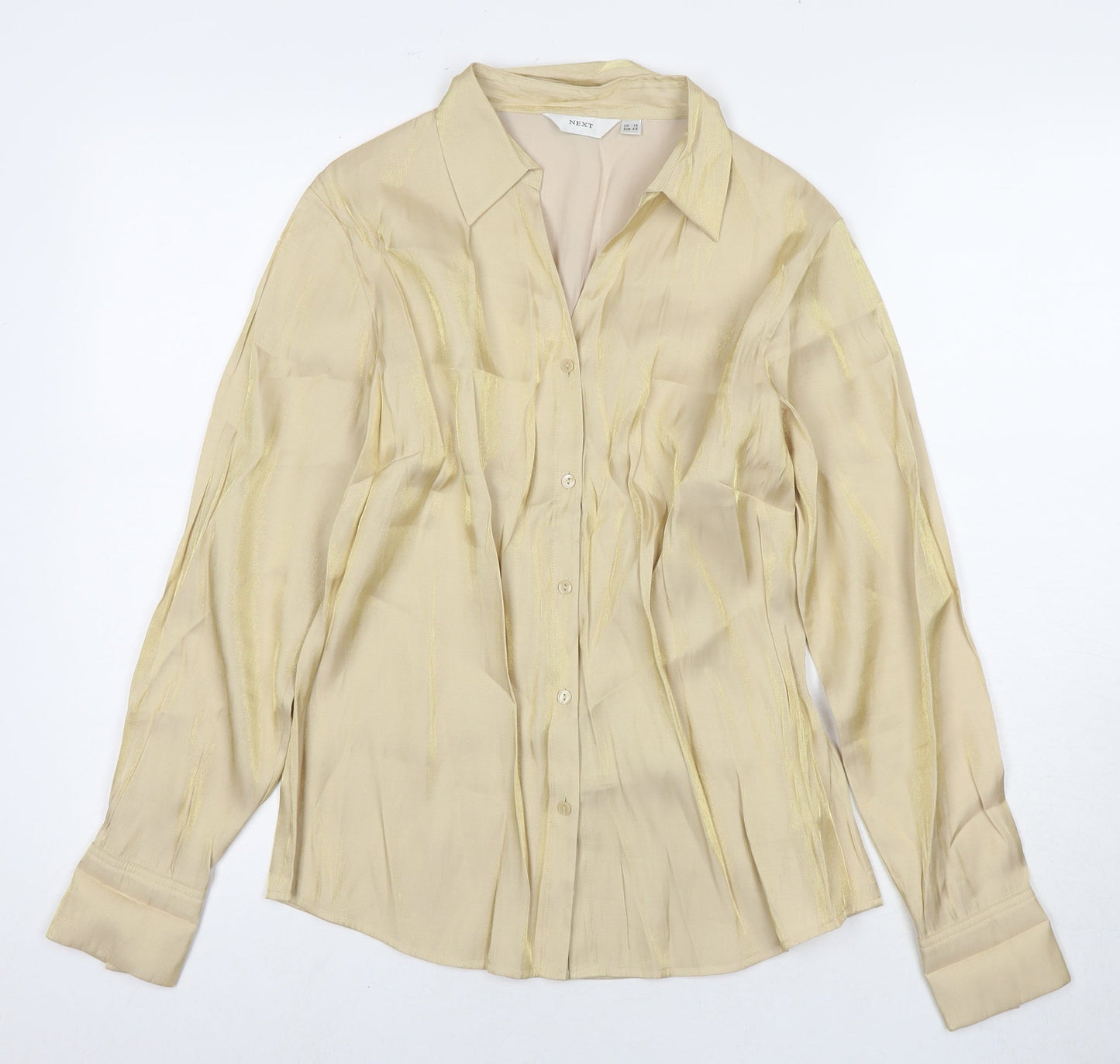 NEXT Womens Gold Viscose Basic Button-Up Size 14 Collared