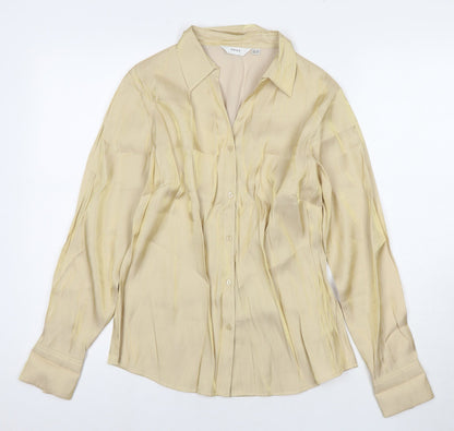 Next Womens Gold Viscose Basic Button-Up Size 14 Collared