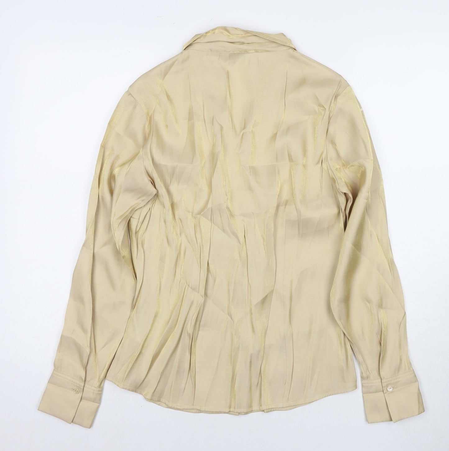 NEXT Womens Gold Viscose Basic Button-Up Size 14 Collared