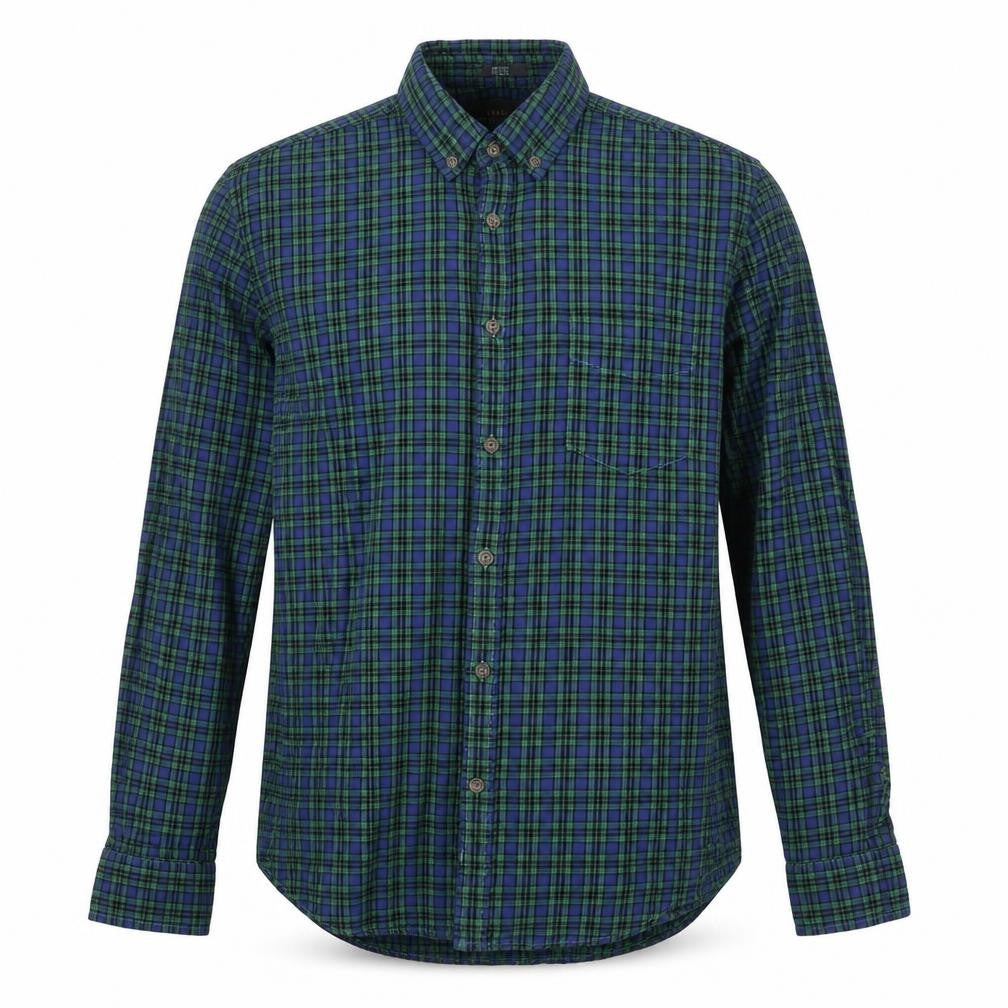 H&M Mens Green Check Cotton Button-Up Size M Collared Button