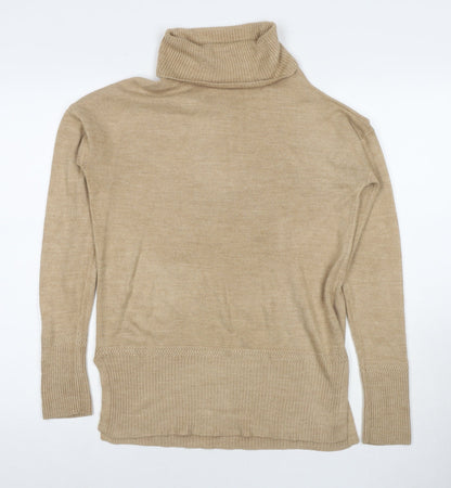Next Womens Brown Roll Neck Acrylic Pullover Jumper Size 8 - Cold Shoulder