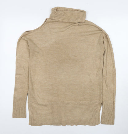 Next Womens Brown Roll Neck Acrylic Pullover Jumper Size 8 - Cold Shoulder
