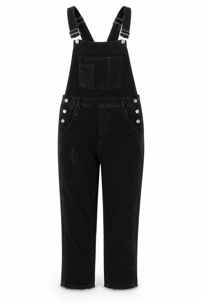 Topshop Womens Black Cotton Dungaree One-Piece Size 8 L26 in Button