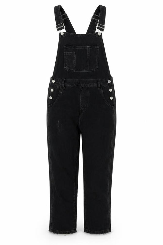 Topshop Womens Black Cotton Dungaree One-Piece Size 8 L26 in Button