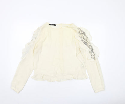 Zara Womens Ivory Polyester Basic Blouse Size M Round Neck