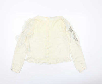 Zara Womens Ivory Polyester Basic Blouse Size M Round Neck