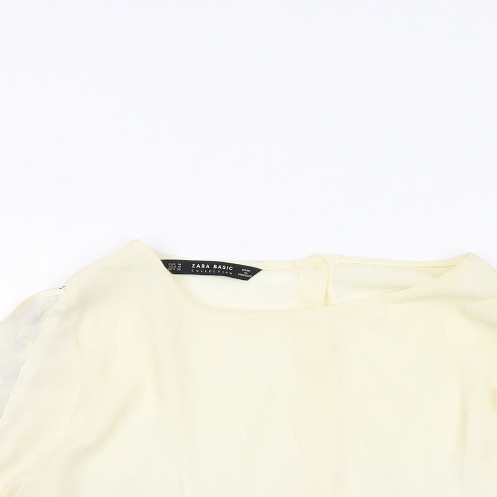 Zara Womens Ivory Polyester Basic Blouse Size M Round Neck