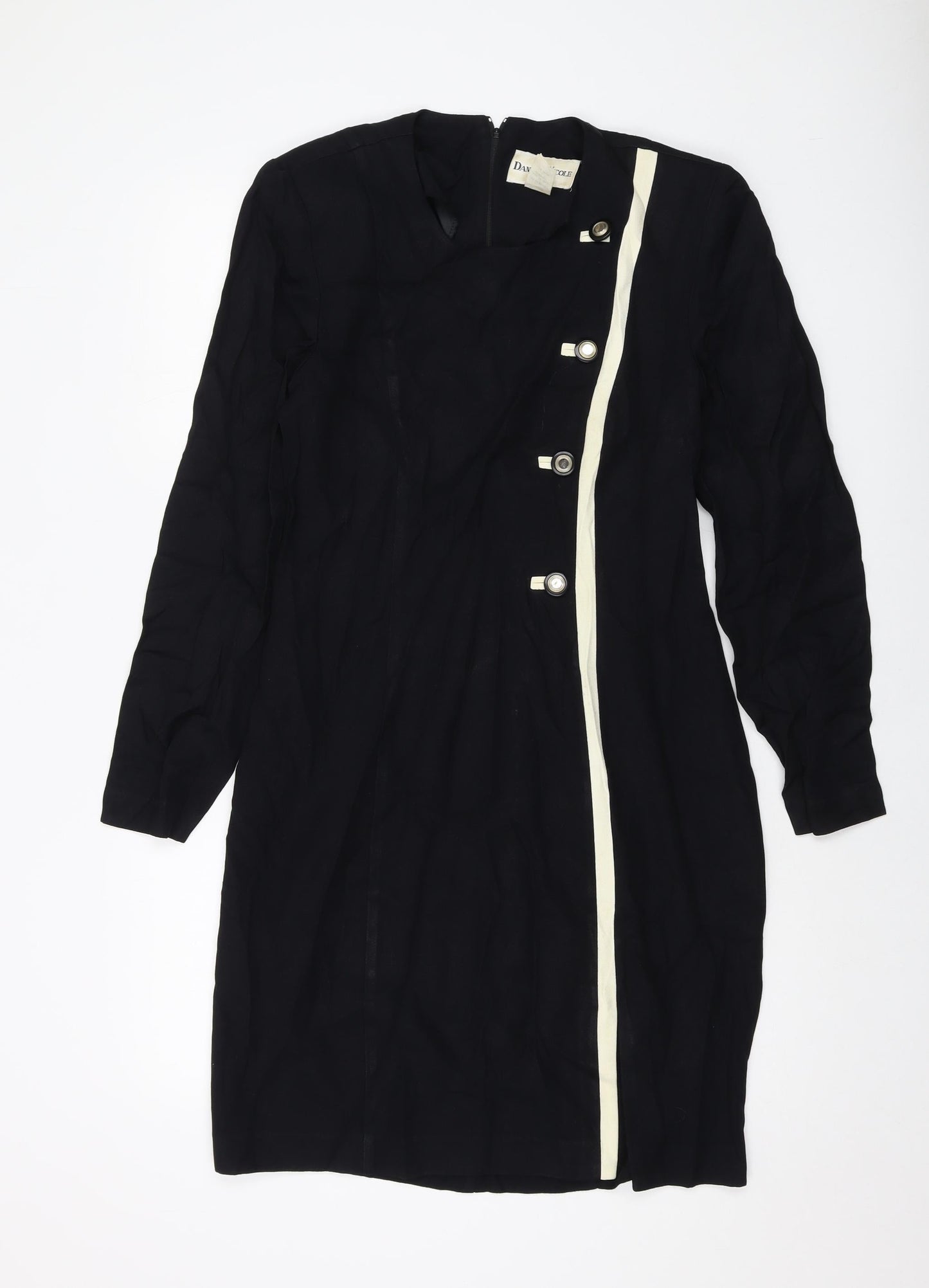 Danny & Nicole Womens Black Polyester Sheath Size 12 Round Neck Zip