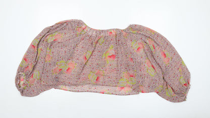 Back view of Miss Selfridge women’s pink floral polyester basic blouse, size UK 12, round neck