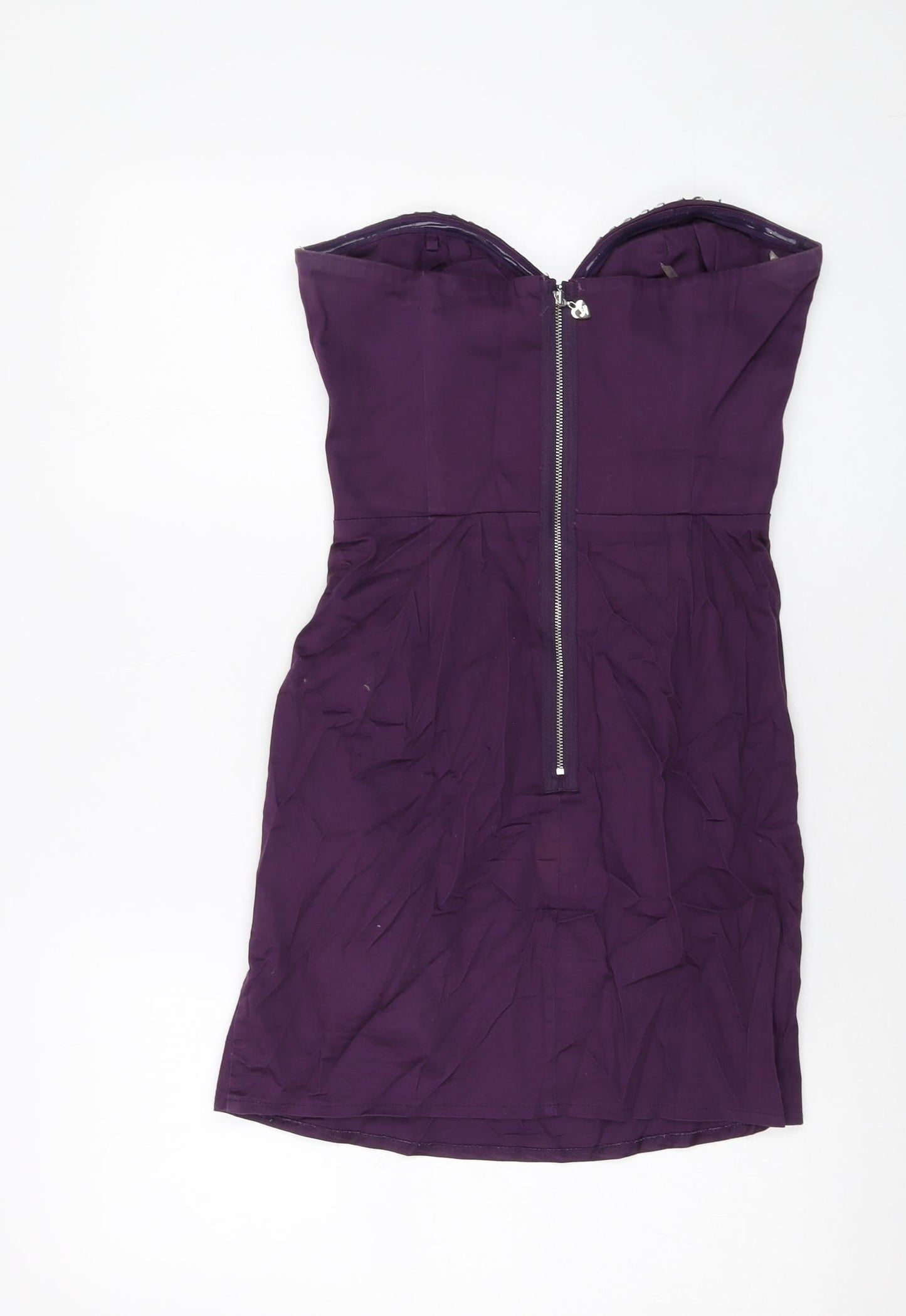 Lipsy Womens Pink Cotton Mini Size 10 Square Neck Zip
