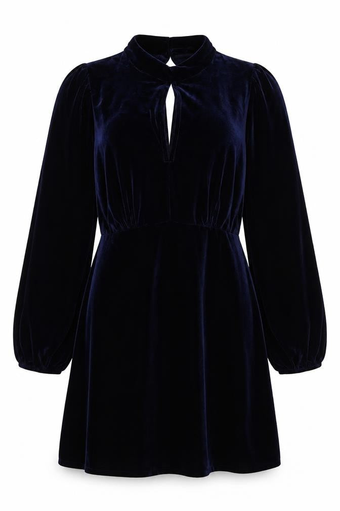 Roman Womens Blue Polyester A-Line Size 12 Mock Neck Button