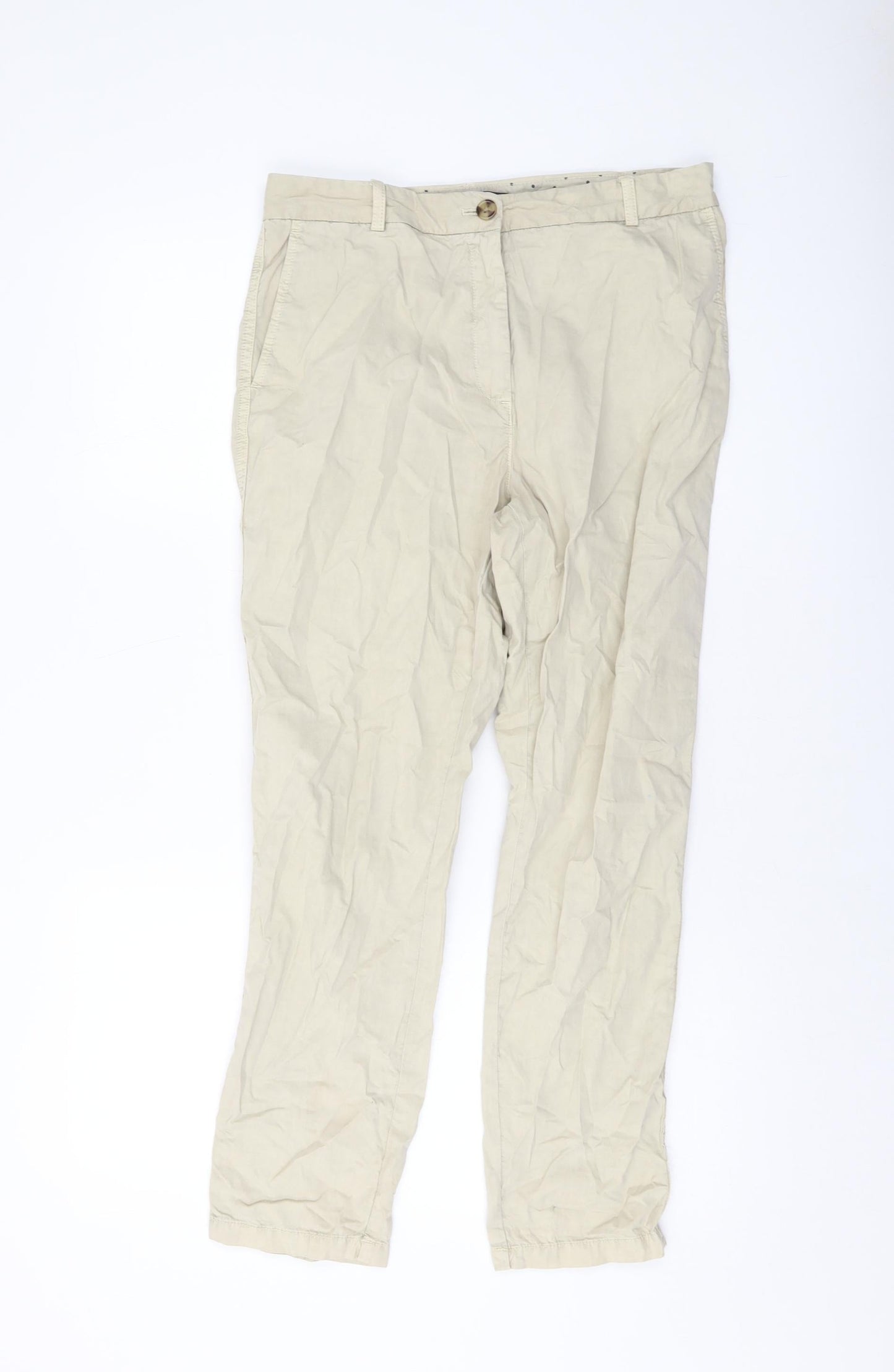 Marks and Spencer Womens Beige Cotton Trousers Size 30 in L27 in Regular Button