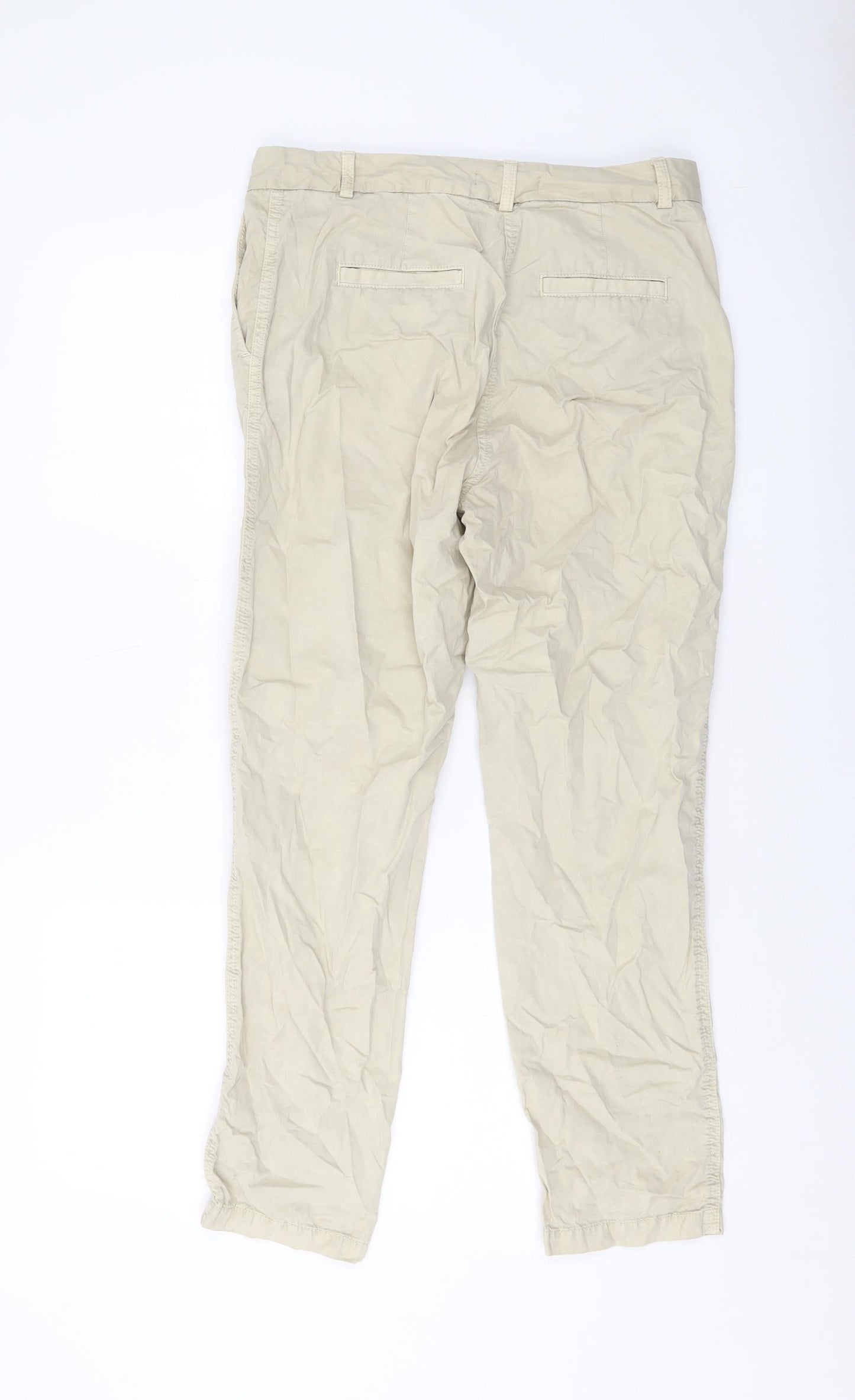 Marks and Spencer Womens Beige Cotton Trousers Size 30 in L27 in Regular Button