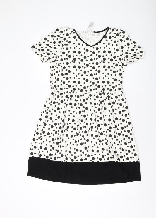 Privacy Womens Ivory Polka Dot Viscose A-Line Size 8 V-Neck Pullover