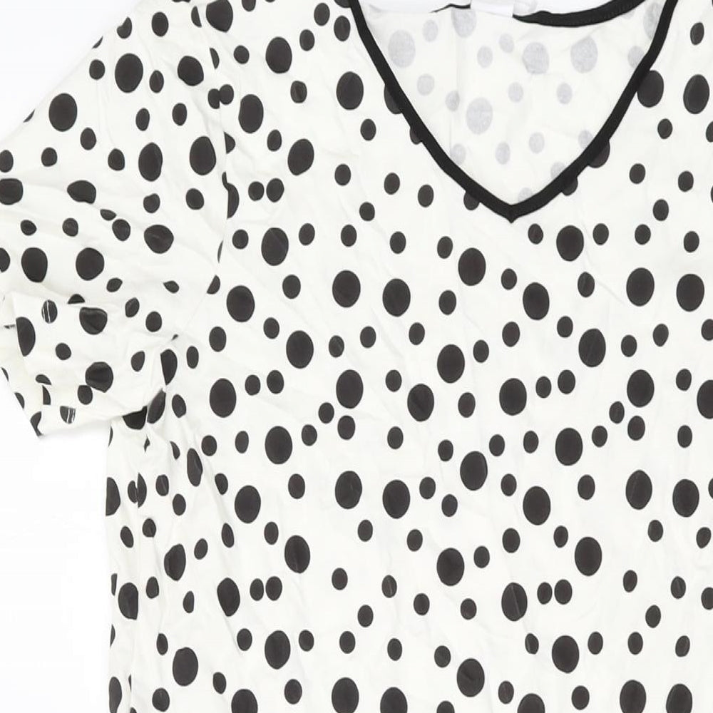 Privacy Womens Ivory Polka Dot Viscose A-Line Size 8 V-Neck Pullover