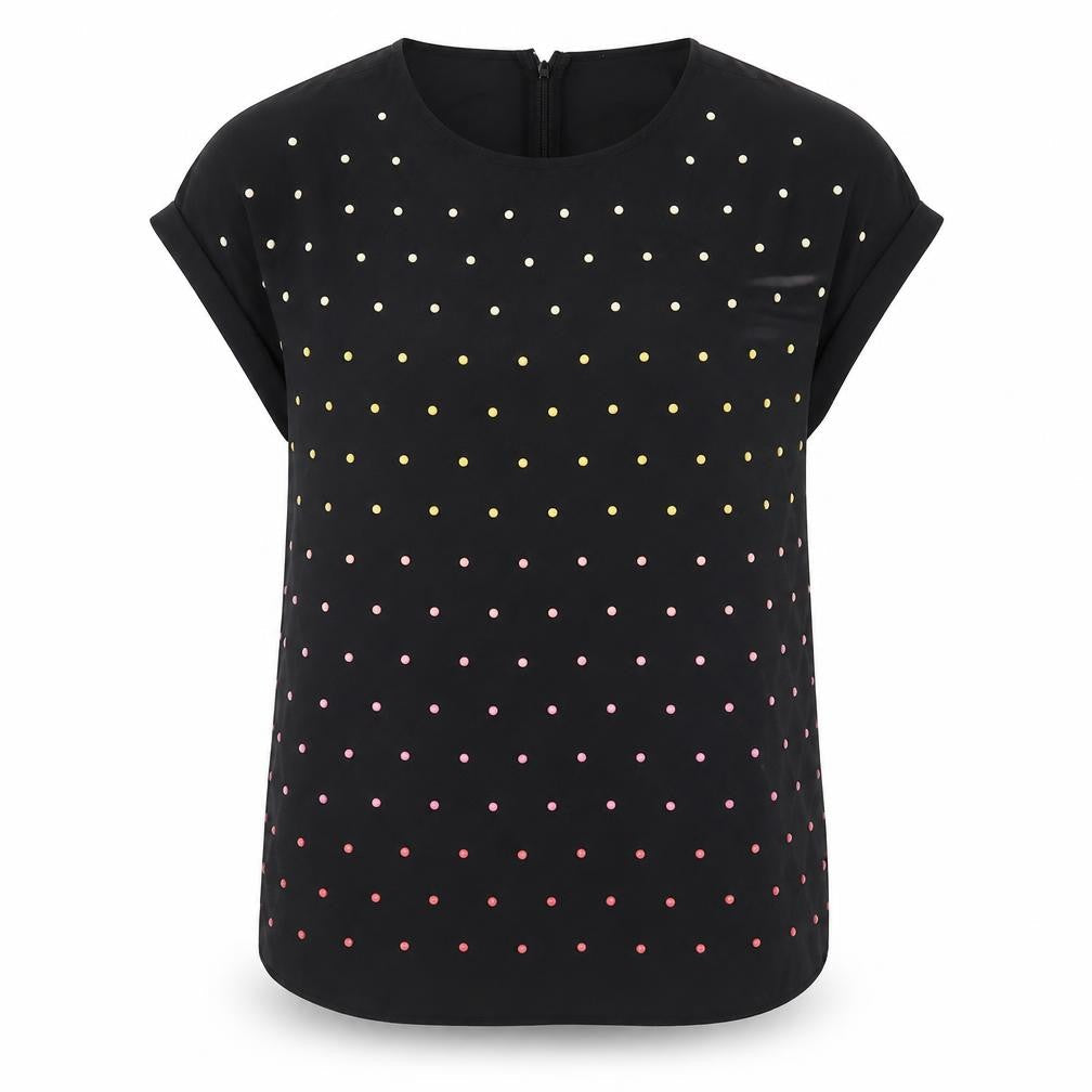 NEXT Womens Black Polka Dot Polyester Basic Blouse Size 10 Round Neck