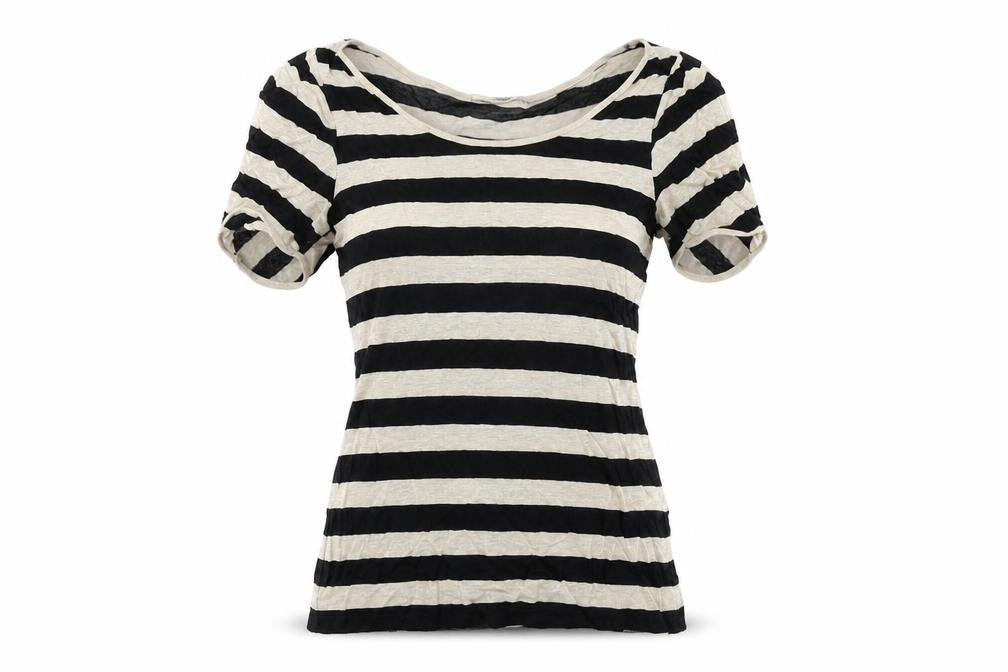 Oasis Womens Black Striped Viscose Basic Blouse Size S Round Neck