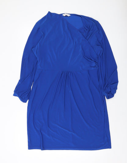 Additional front view of Kaleidoscope women’s blue polyester a-line, size UK 18, v-neck pullover