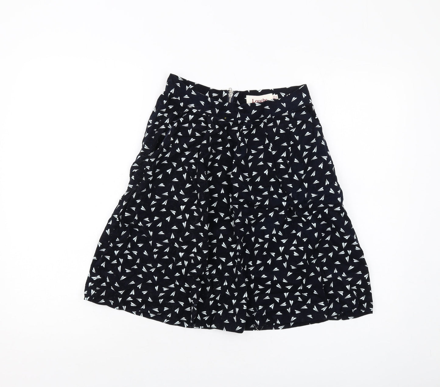 Louche Womens Blue Geometric Cotton A-Line Skirt Size 8 Zip