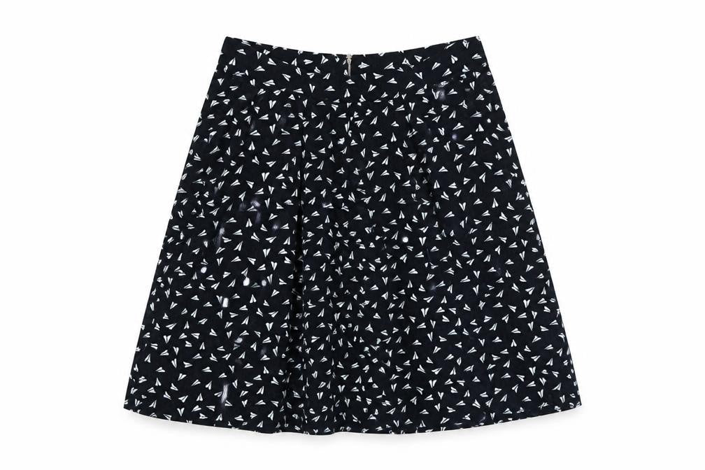 Louche Womens Blue Geometric Cotton A-Line Skirt Size 8 Zip