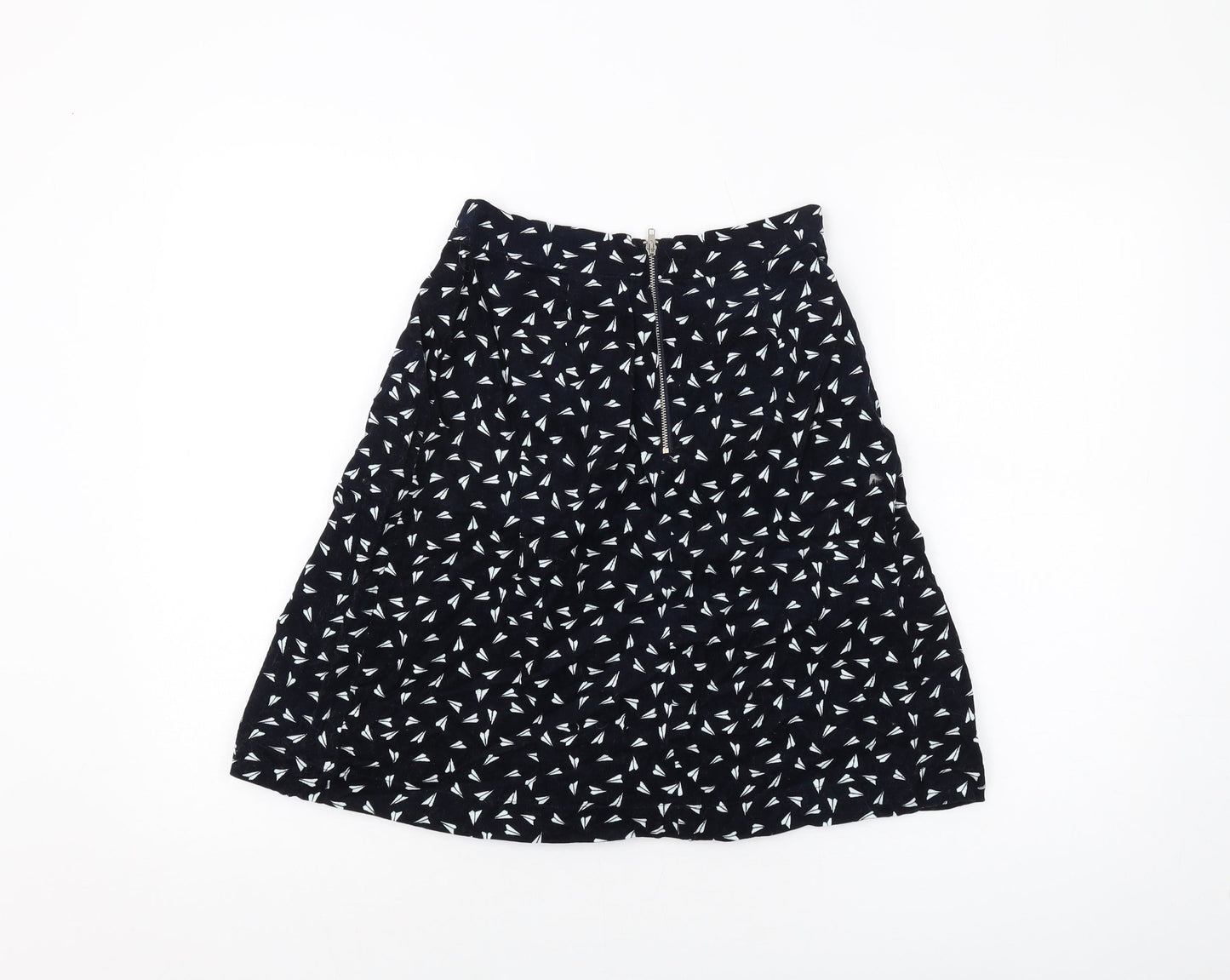 Louche Womens Blue Geometric Cotton A-Line Skirt Size 8 Zip